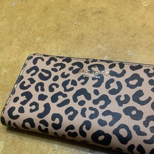 kate spade Leopard Print Zip-Around Continental Wallet - Blush and Black